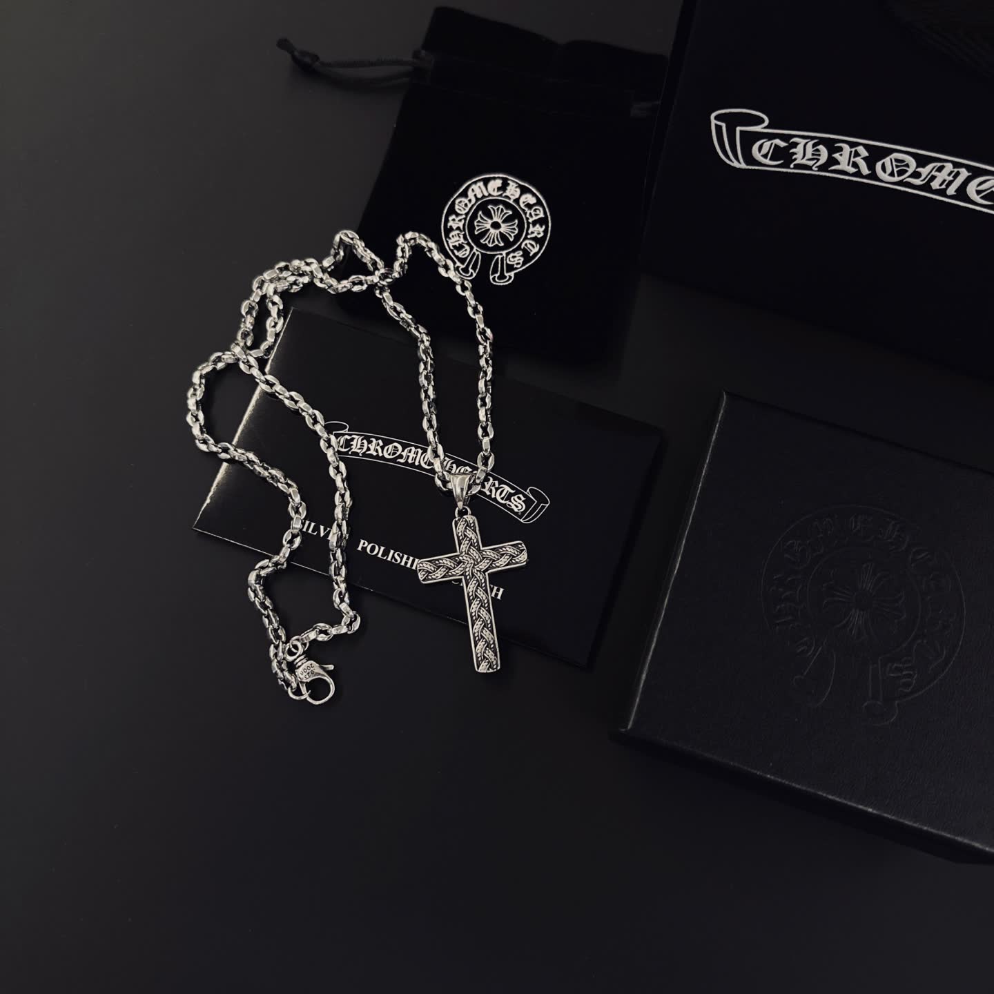 Chrome Hearts Silver Cross Pendant Necklace